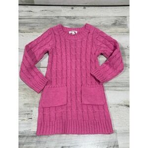 Kate Mack Sweater Dress Girls 6 Pink Cable Knit Sparkle EUC